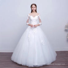 2020 new arrival lace  floor length long sleeve off shoulder women wedding dress bridal gown